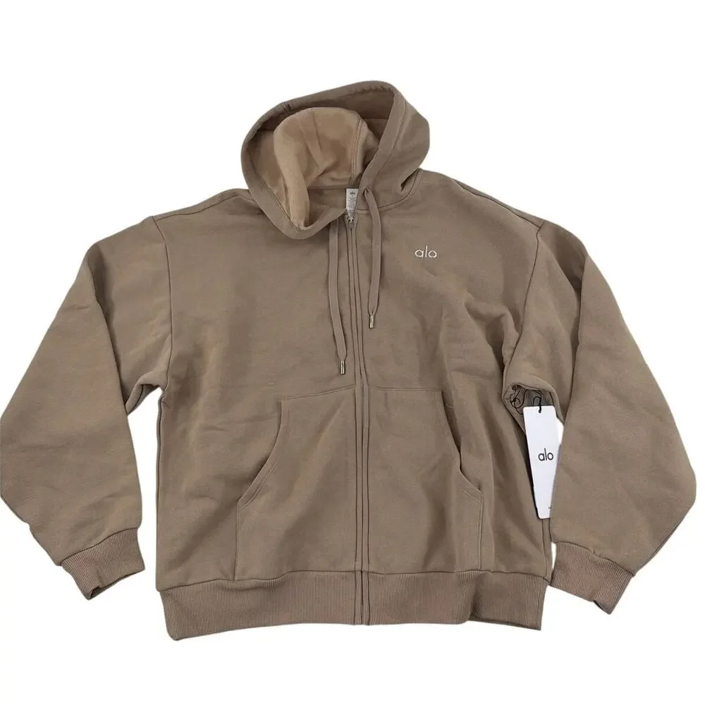 Alo Yoga Accolade Full Zip Hoodie Gravel Size M